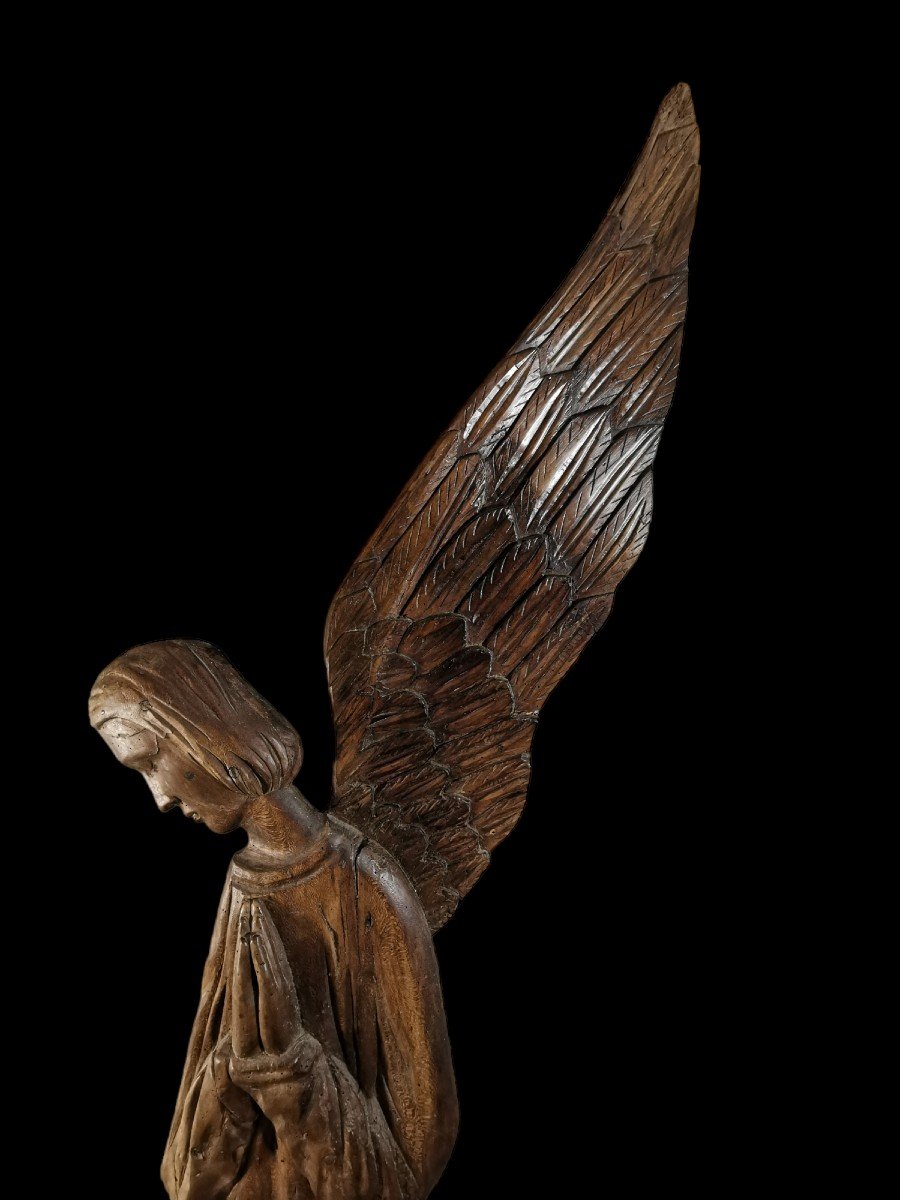 Sculpture d'Applique en Bois, Fin du XVIIeme, Début XVIIIeme Siècle, Sujet Religieux Figurant un Ange sur un Nuage-photo-3