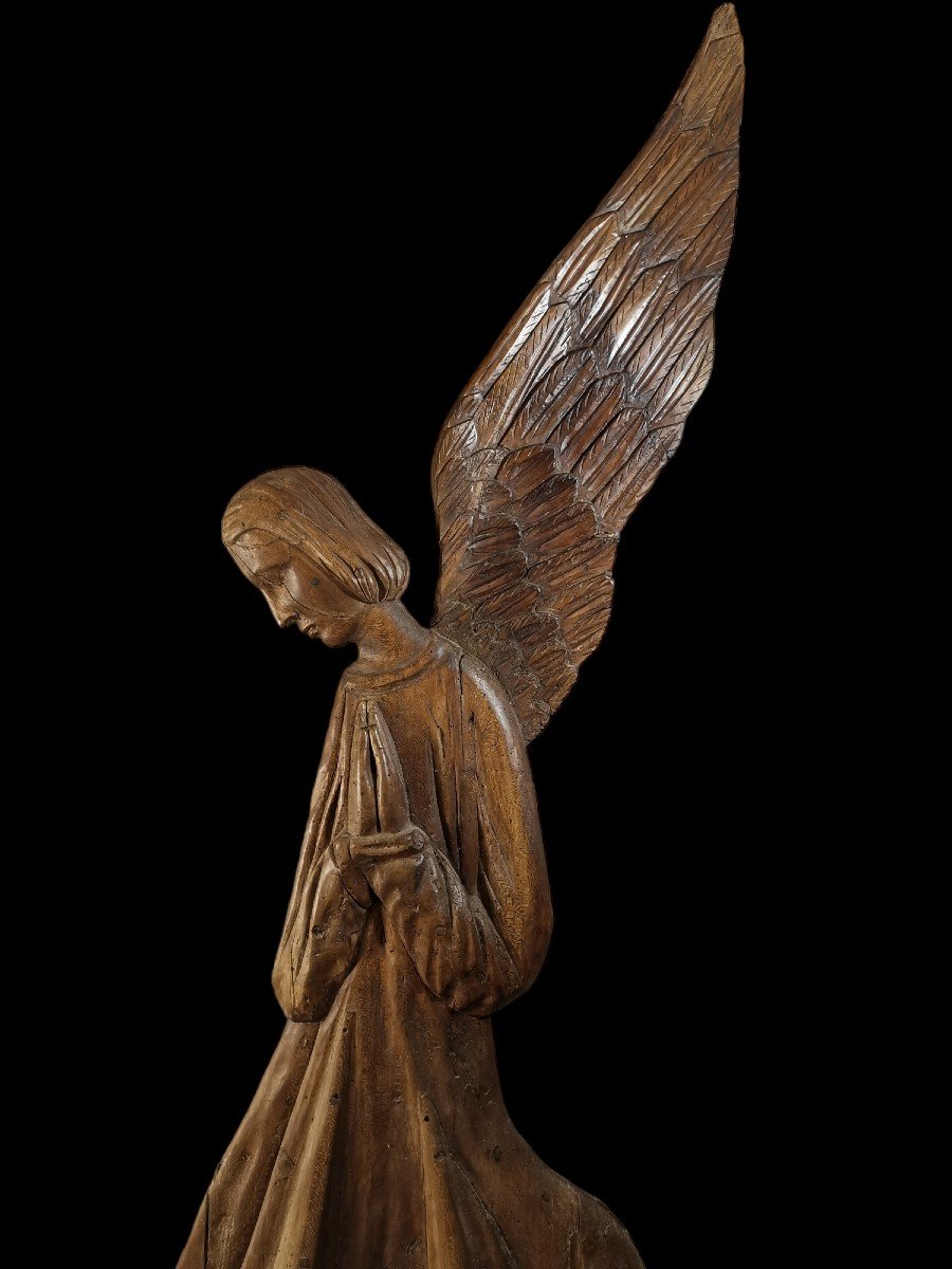 Sculpture d'Applique en Bois, Fin du XVIIeme, Début XVIIIeme Siècle, Sujet Religieux Figurant un Ange sur un Nuage-photo-4