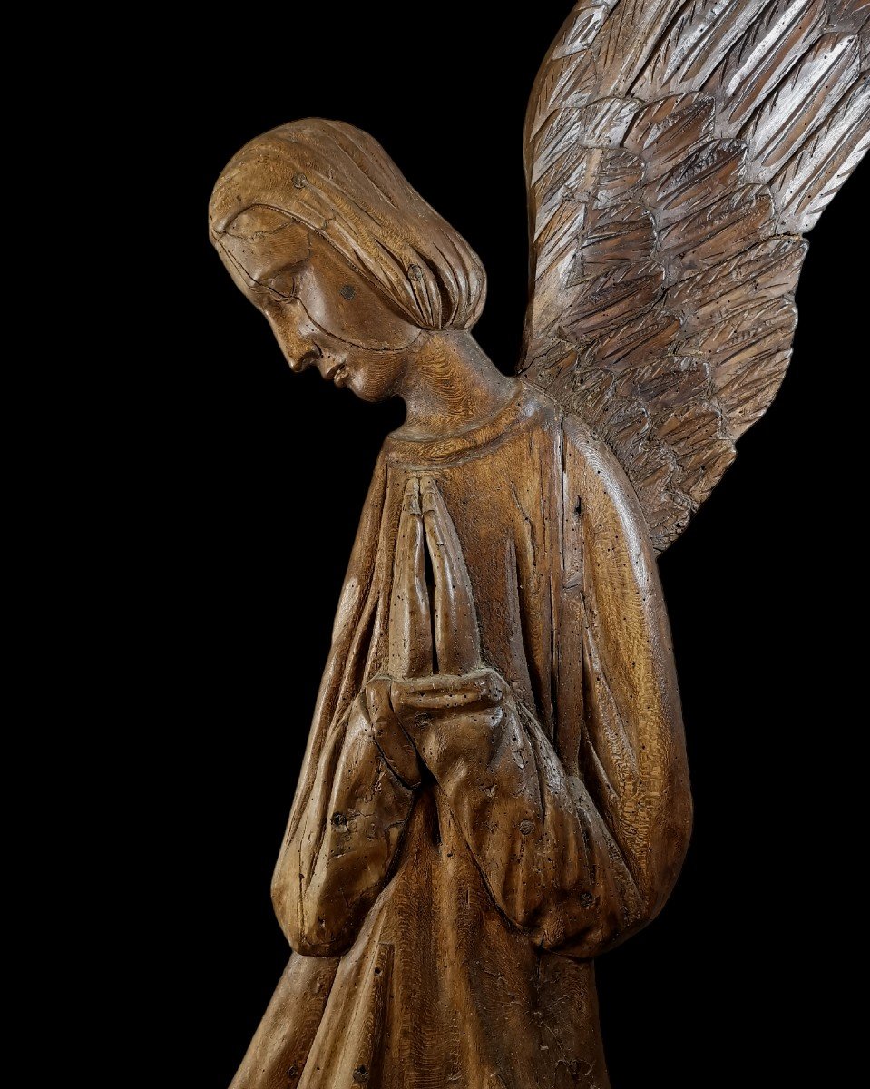 Sculpture d'Applique en Bois, Fin du XVIIeme, Début XVIIIeme Siècle, Sujet Religieux Figurant un Ange sur un Nuage-photo-5