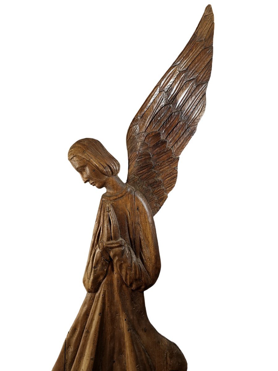 Sculpture d'Applique en Bois, Fin du XVIIeme, Début XVIIIeme Siècle, Sujet Religieux Figurant un Ange sur un Nuage-photo-7