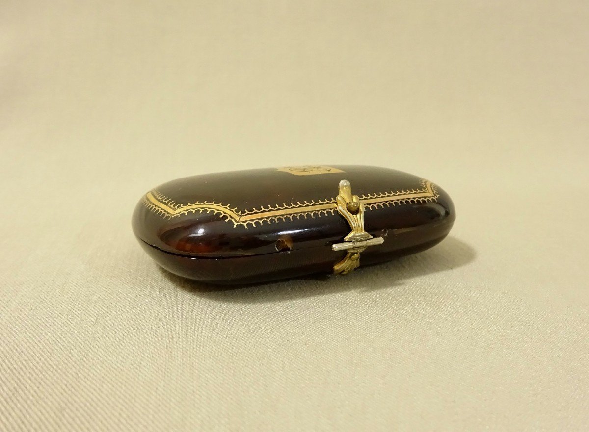 19th Century Tortoiseshell, Silver, Gold-inlaid Case With Interior Fabric Pockets-photo-3