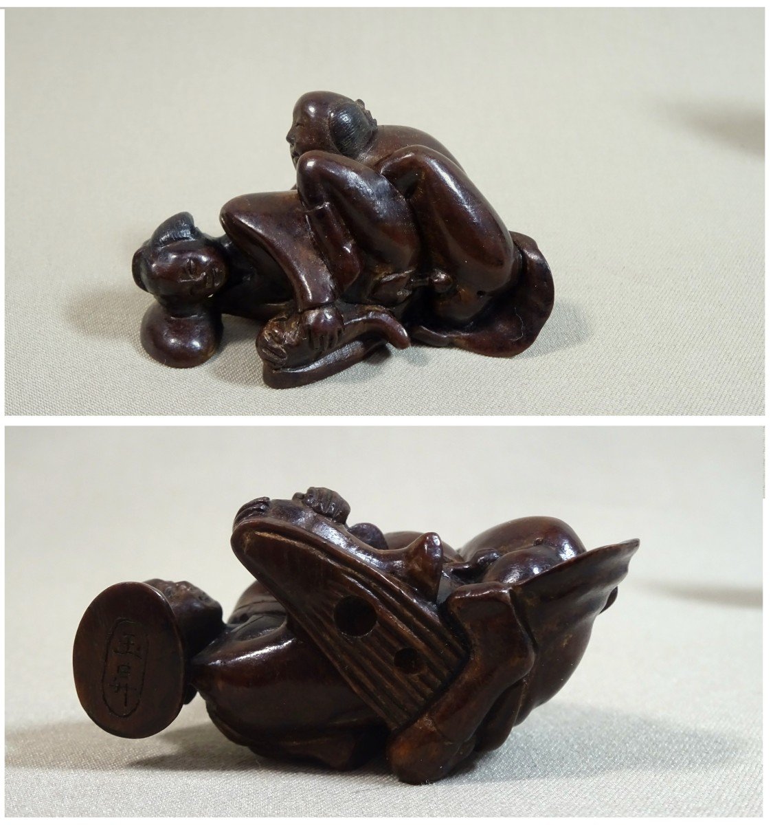 Japan, By Gyokusho, Signed Gyokusho 玉昇, 4 Erotic Netsuke, Curiosa In Carved Wood,  19th Mid-century, Meiji Period-photo-3