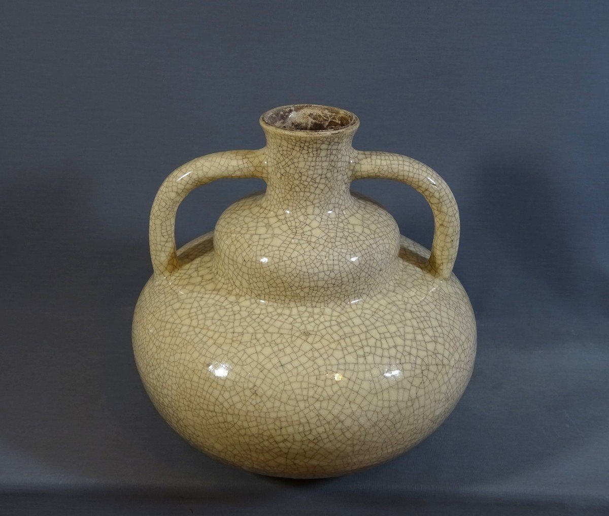 Important Vase en Céramique Craquelée, Singulier Modèle d'Epoque Art-déco, Non Identifiée-photo-2