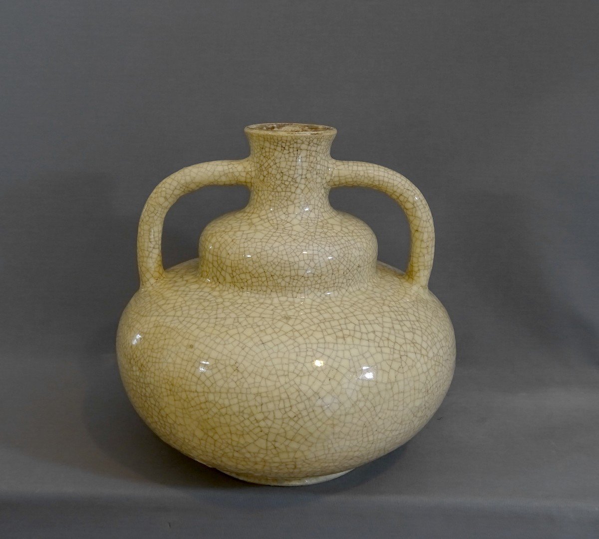 Important Vase en Céramique Craquelée, Singulier Modèle d'Epoque Art-déco, Non Identifiée-photo-1