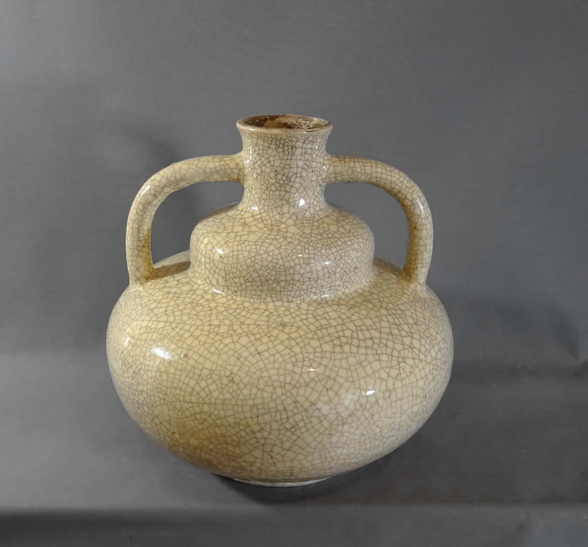 Important Vase en Céramique Craquelée, Singulier Modèle d'Epoque Art-déco, Non Identifiée-photo-3