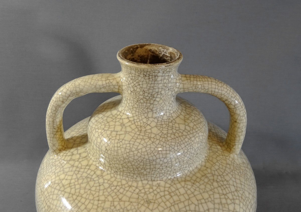 Important Vase en Céramique Craquelée, Singulier Modèle d'Epoque Art-déco, Non Identifiée-photo-4