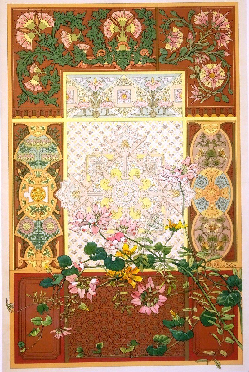 G. Lebart Art Nouveau, La Décoration Florale Album Complete With Its 12 Large Lithographed Color & Gold Plates-photo-3
