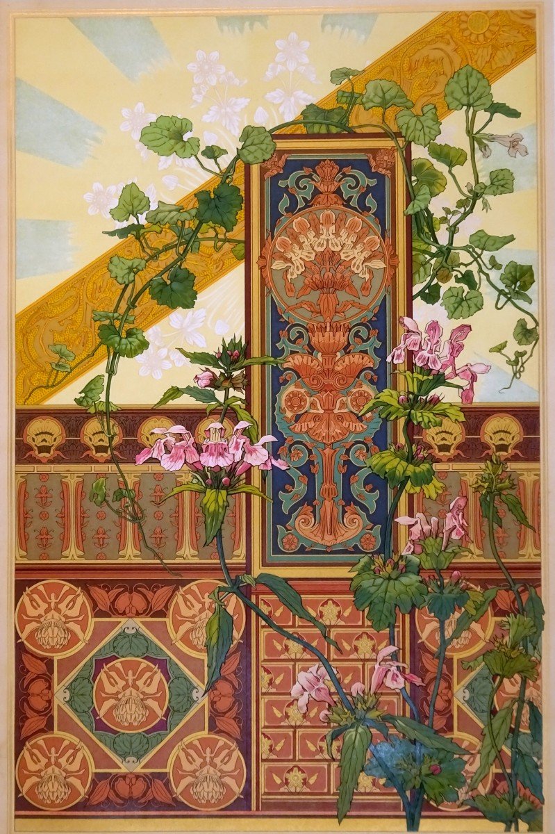 G. Lebart Art Nouveau, La Décoration Florale Album Complet de ses 12 Grandes Planches couleurs & Or Lithographiées-photo-1