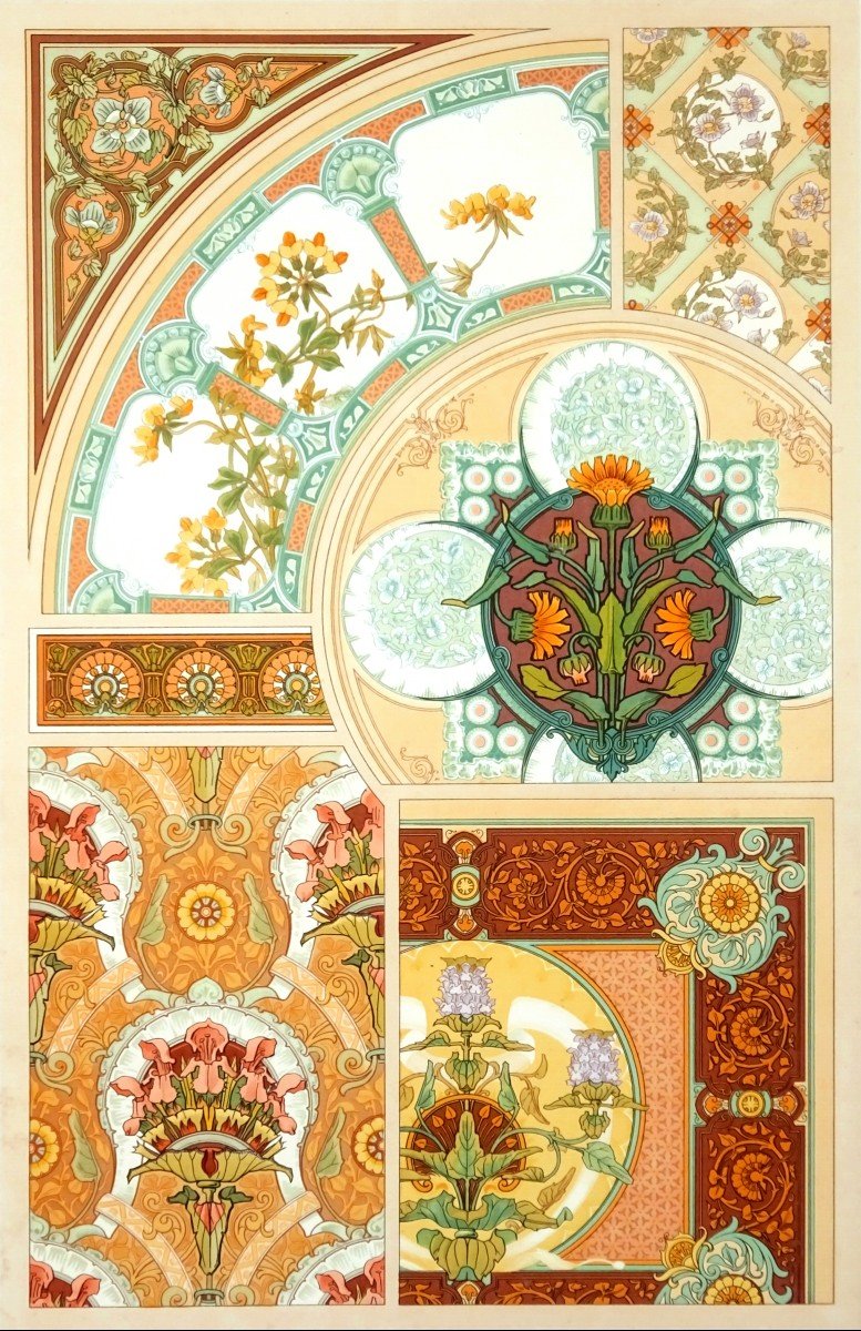 G. Lebart Art Nouveau, La Décoration Florale Album Complet de ses 12 Grandes Planches couleurs & Or Lithographiées-photo-3