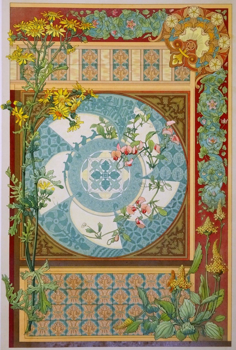 G. Lebart Art Nouveau, La Décoration Florale Album Complete With Its 12 Large Lithographed Color & Gold Plates-photo-5