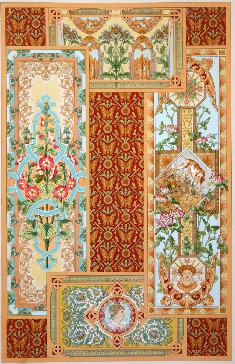 G. Lebart Art Nouveau, La Décoration Florale Album Complet de ses 12 Grandes Planches couleurs & Or Lithographiées-photo-6