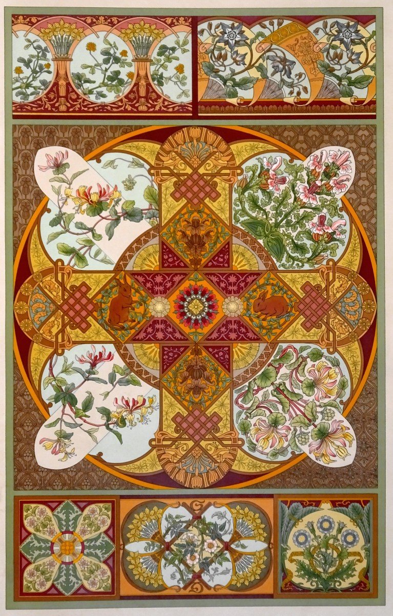 G. Lebart Art Nouveau, La Décoration Florale Album Complet de ses 12 Grandes Planches couleurs & Or Lithographiées-photo-7
