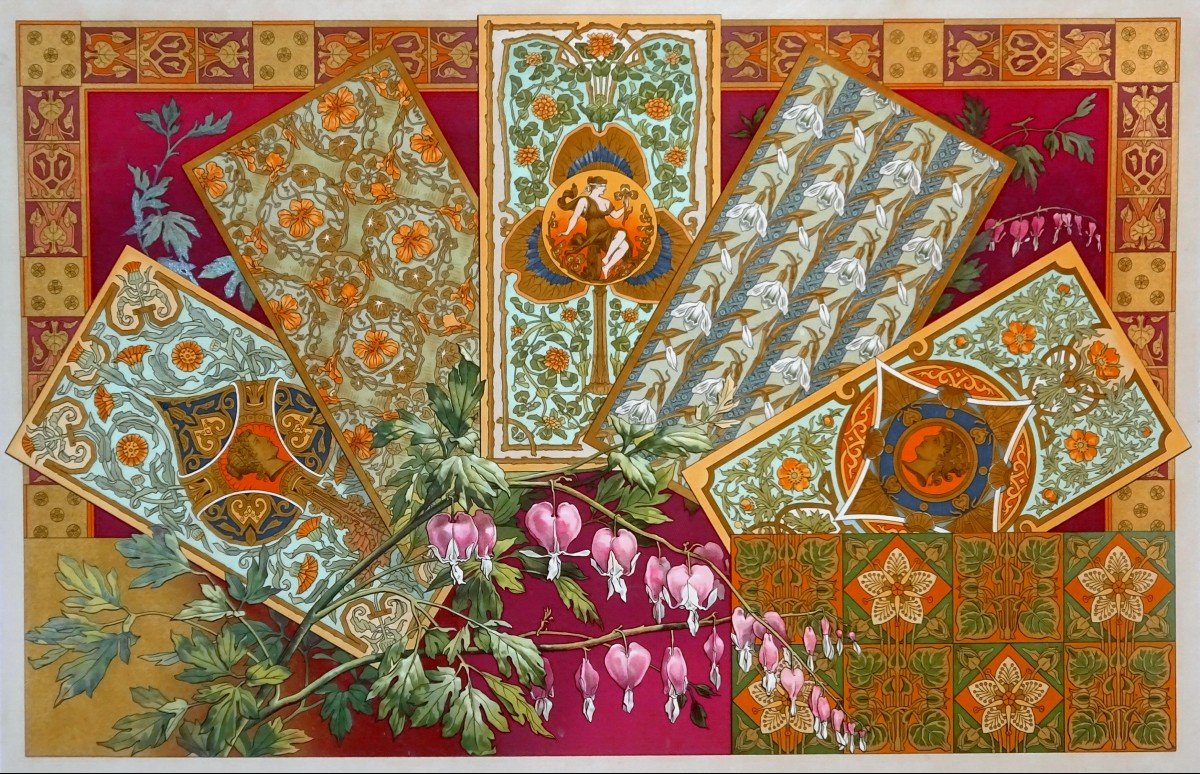 G. Lebart Art Nouveau, La Décoration Florale Album Complet de ses 12 Grandes Planches couleurs & Or Lithographiées-photo-8