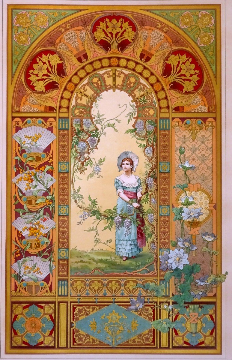 G. Lebart Art Nouveau, La Décoration Florale Album Complet de ses 12 Grandes Planches couleurs & Or Lithographiées