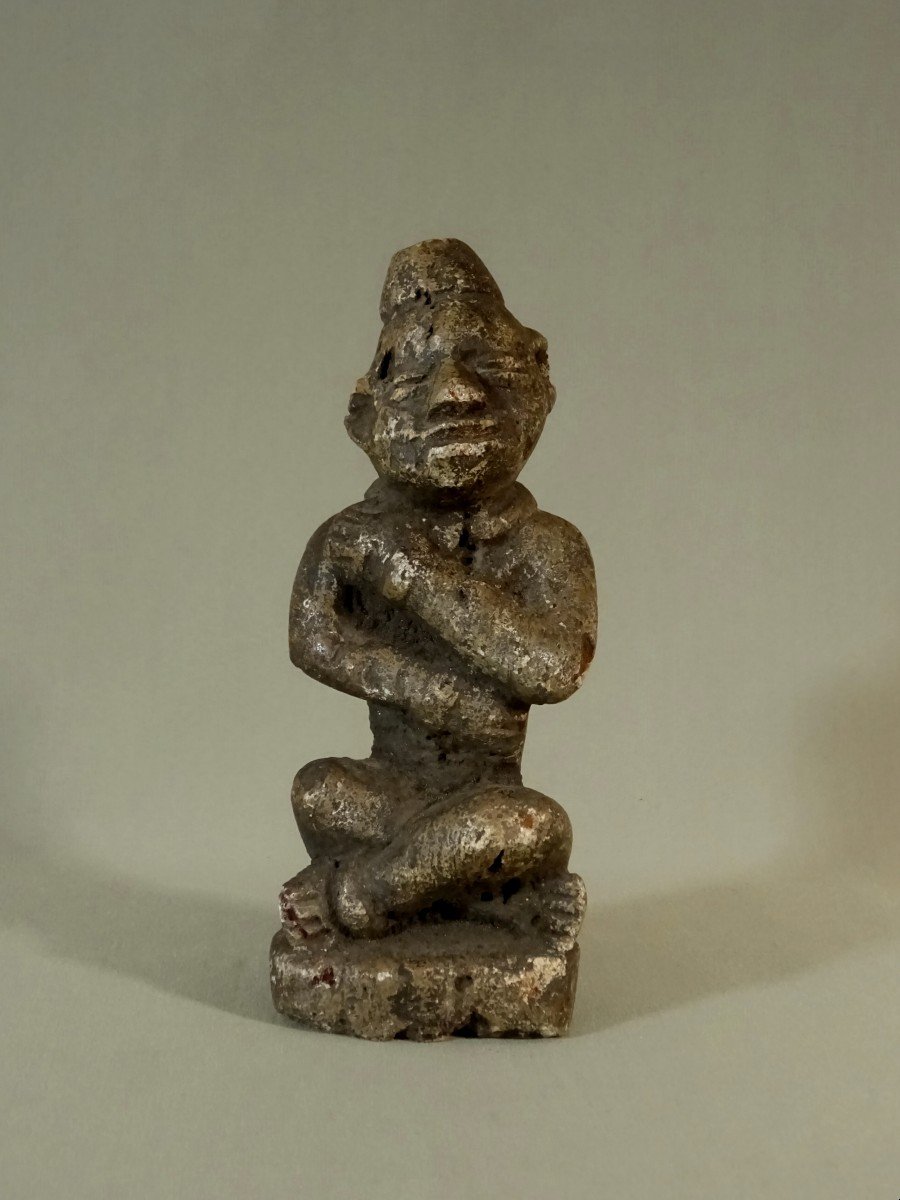 Republic Of Congo, Ntadi/bitumba Bakongo Funeral Statuette, Seated Figure In Tailor, African Tribal Art