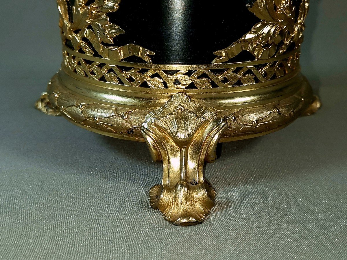 Goldsmith Boin Taburet Louis XVI Style Tubular Vase In Silver Vermeil & Iridescent Black Gunmetal Patina-photo-2