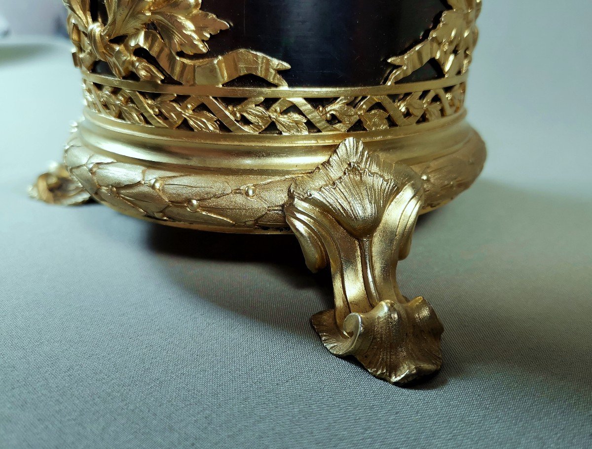 Goldsmith Boin Taburet Louis XVI Style Tubular Vase In Silver Vermeil & Iridescent Black Gunmetal Patina-photo-5