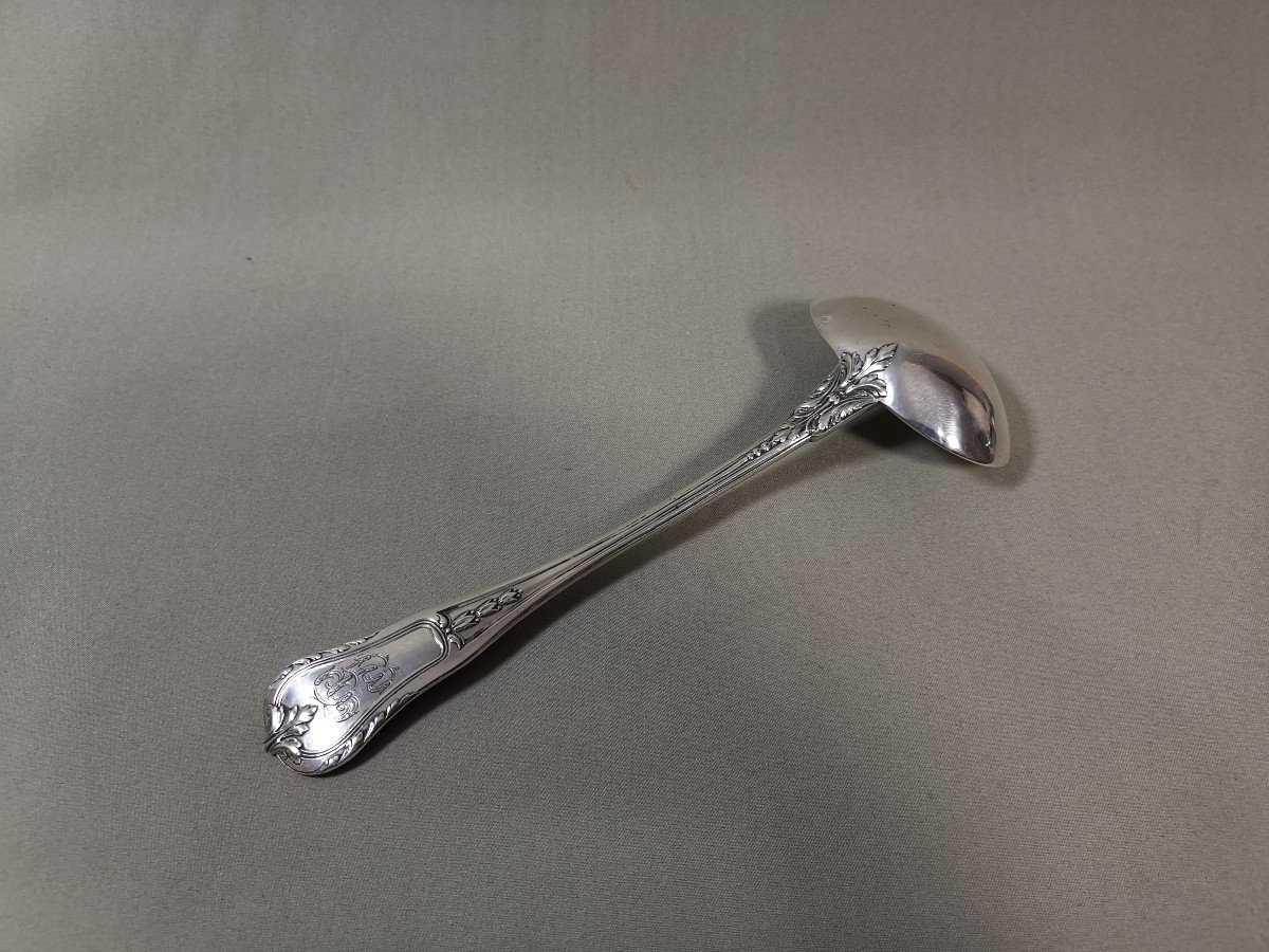 Very Ornate Sauce Ladle In Minerva Silver, Goldsmith Lenain Louis, Two Intertwined L-photo-2