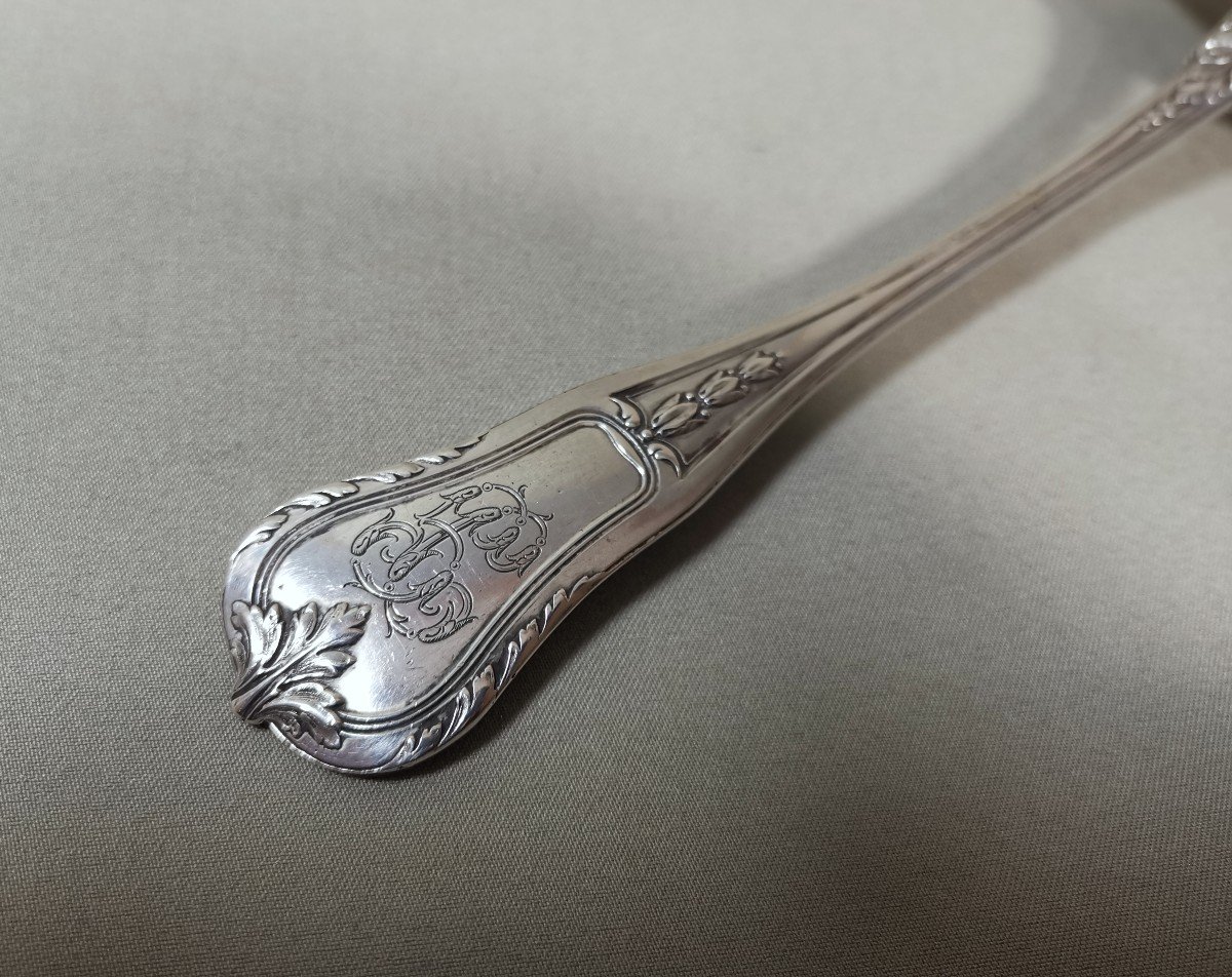 Very Ornate Sauce Ladle In Minerva Silver, Goldsmith Lenain Louis, Two Intertwined L-photo-3