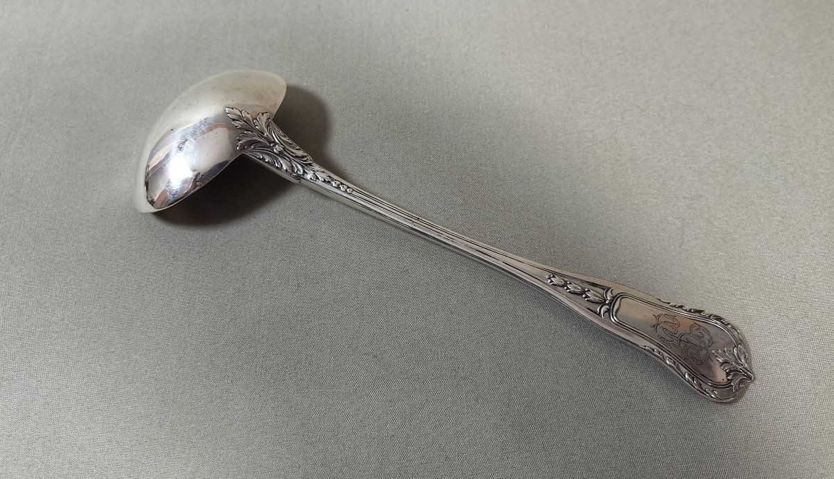 Very Ornate Sauce Ladle In Minerva Silver, Goldsmith Lenain Louis, Two Intertwined L-photo-1