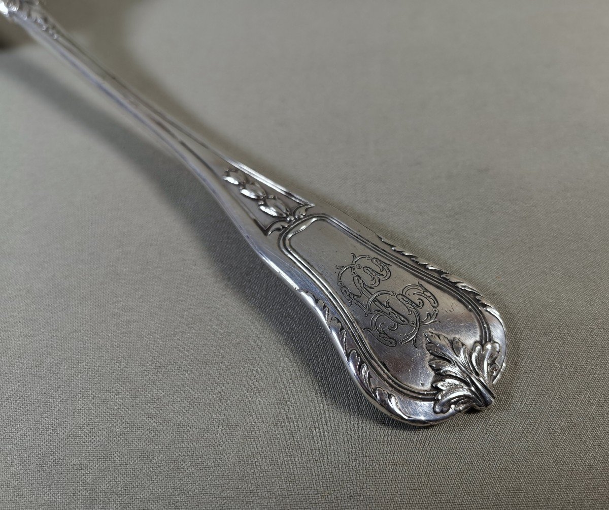 Very Ornate Sauce Ladle In Minerva Silver, Goldsmith Lenain Louis, Two Intertwined L-photo-3