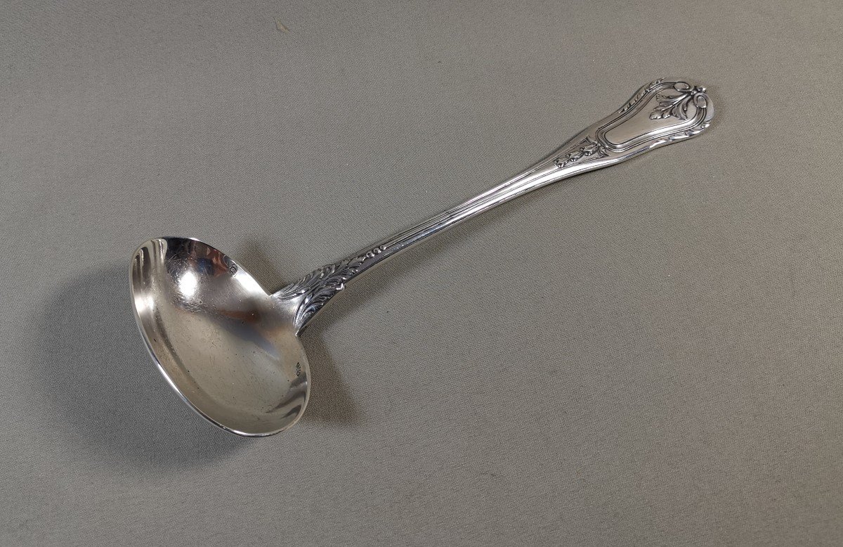 Very Ornate Sauce Ladle In Minerva Silver, Goldsmith Lenain Louis, Two Intertwined L-photo-4