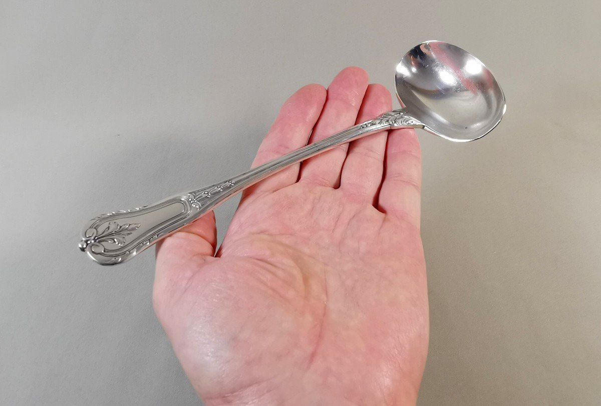 Very Ornate Sauce Ladle In Minerva Silver, Goldsmith Lenain Louis, Two Intertwined L-photo-8