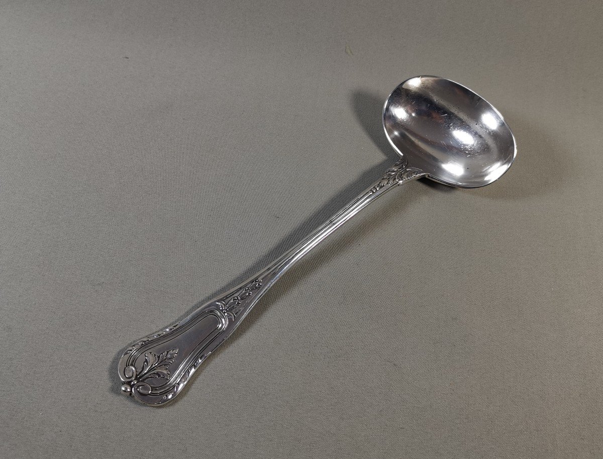 Very Ornate Sauce Ladle In Minerva Silver, Goldsmith Lenain Louis, Two Intertwined L