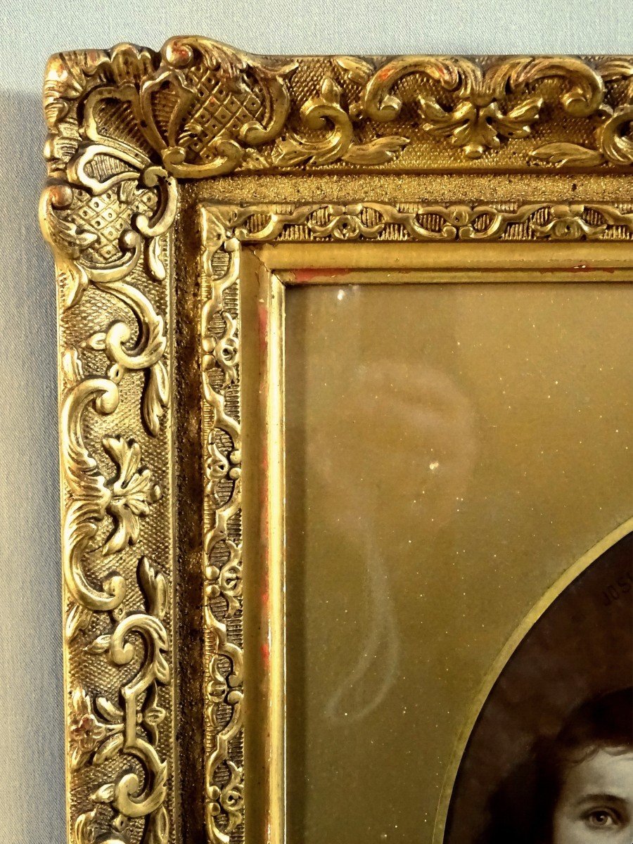 19th Century Frame, Wood And Stucco Gilded With Gold Leaf, Portrait Of Three Young Sisters-photo-4