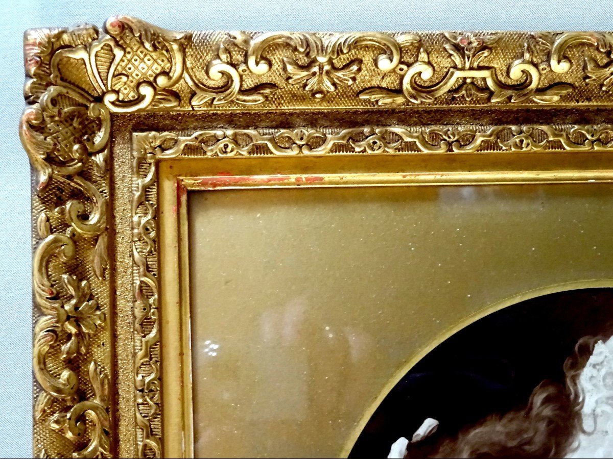 19th Century Frame, Wood And Stucco Gilded With Gold Leaf, Portrait Of Three Young Sisters-photo-3