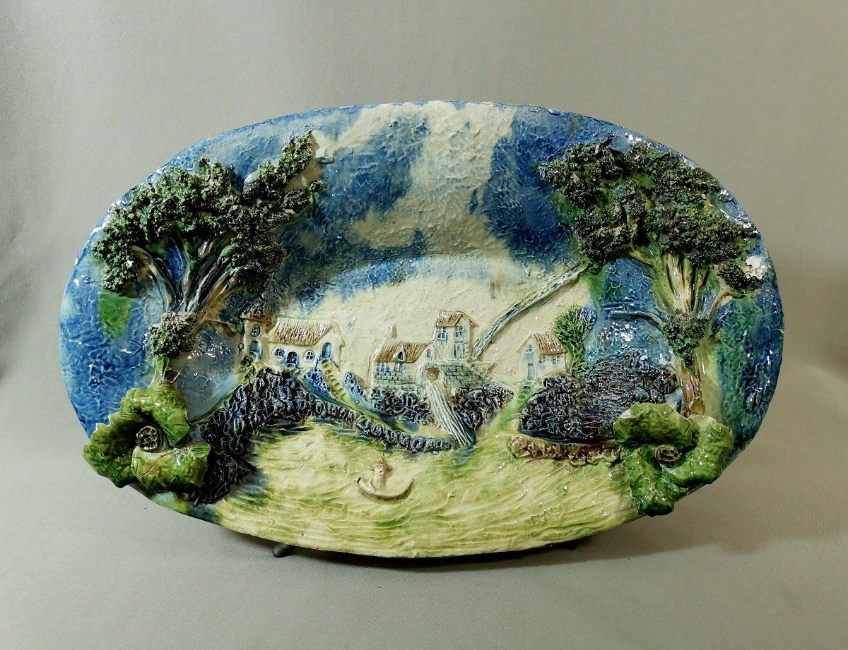Singulier Plat Naturaliste Ancien, Ecole de Tours, Dans Le Goût De Palissy ou Avisseau