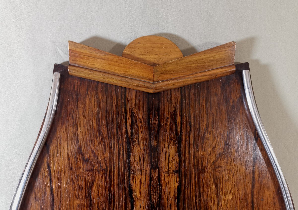 Large Art Deco Tray Rosewood, Walnut And Chromed Metal Tray, Circa 1930-photo-3