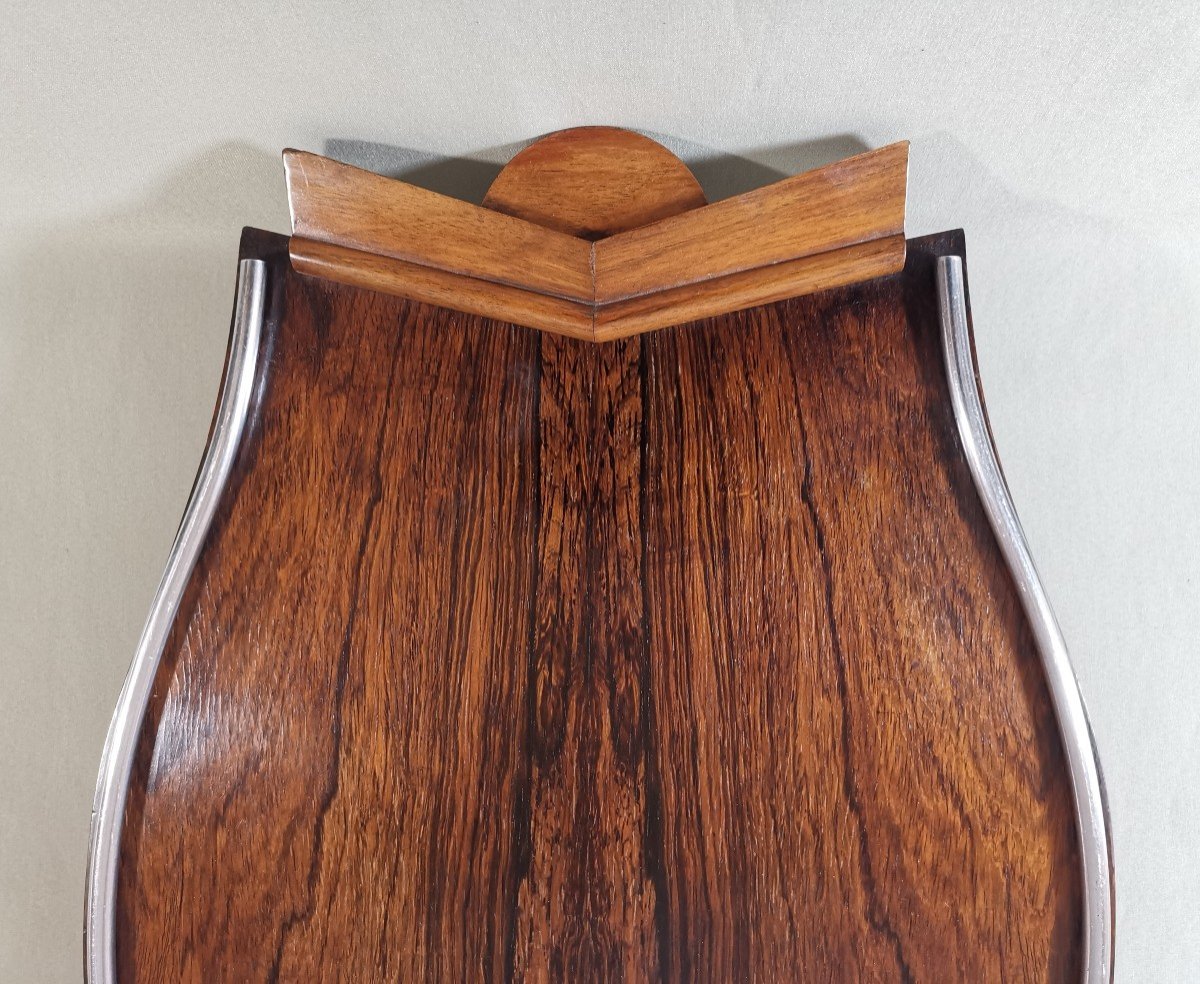 Large Art Deco Tray Rosewood, Walnut And Chromed Metal Tray, Circa 1930-photo-3