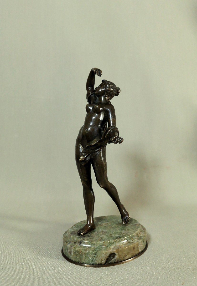 Ancient Bronze Sculpture Depicting A Young Nude Dancer Slightly Concealed With A Veil-photo-2