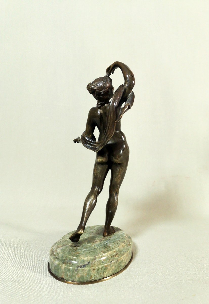 Ancient Bronze Sculpture Depicting A Young Nude Dancer Slightly Concealed With A Veil-photo-2