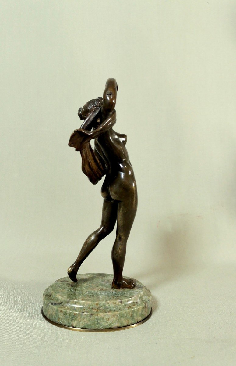 Ancient Bronze Sculpture Depicting A Young Nude Dancer Slightly Concealed With A Veil-photo-3