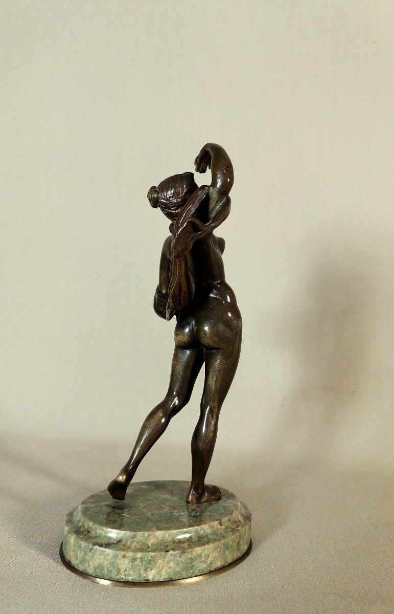 Ancient Bronze Sculpture Depicting A Young Nude Dancer Slightly Concealed With A Veil-photo-5