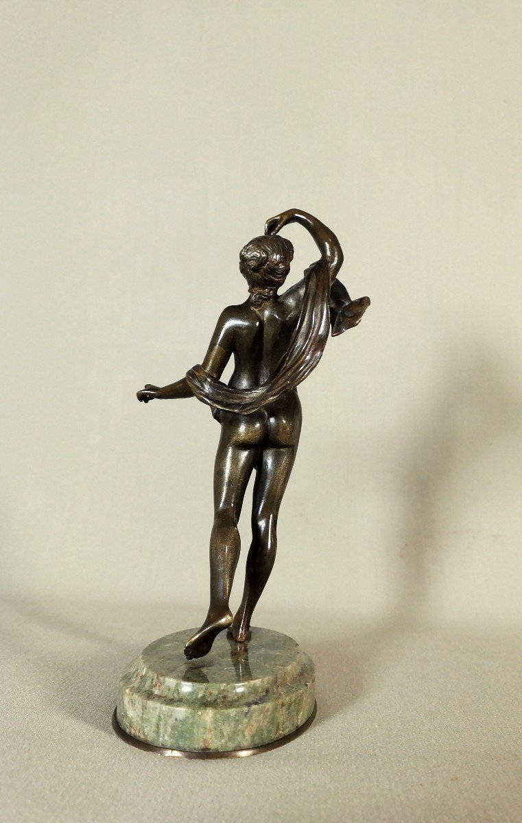 Ancient Bronze Sculpture Depicting A Young Nude Dancer Slightly Concealed With A Veil-photo-8