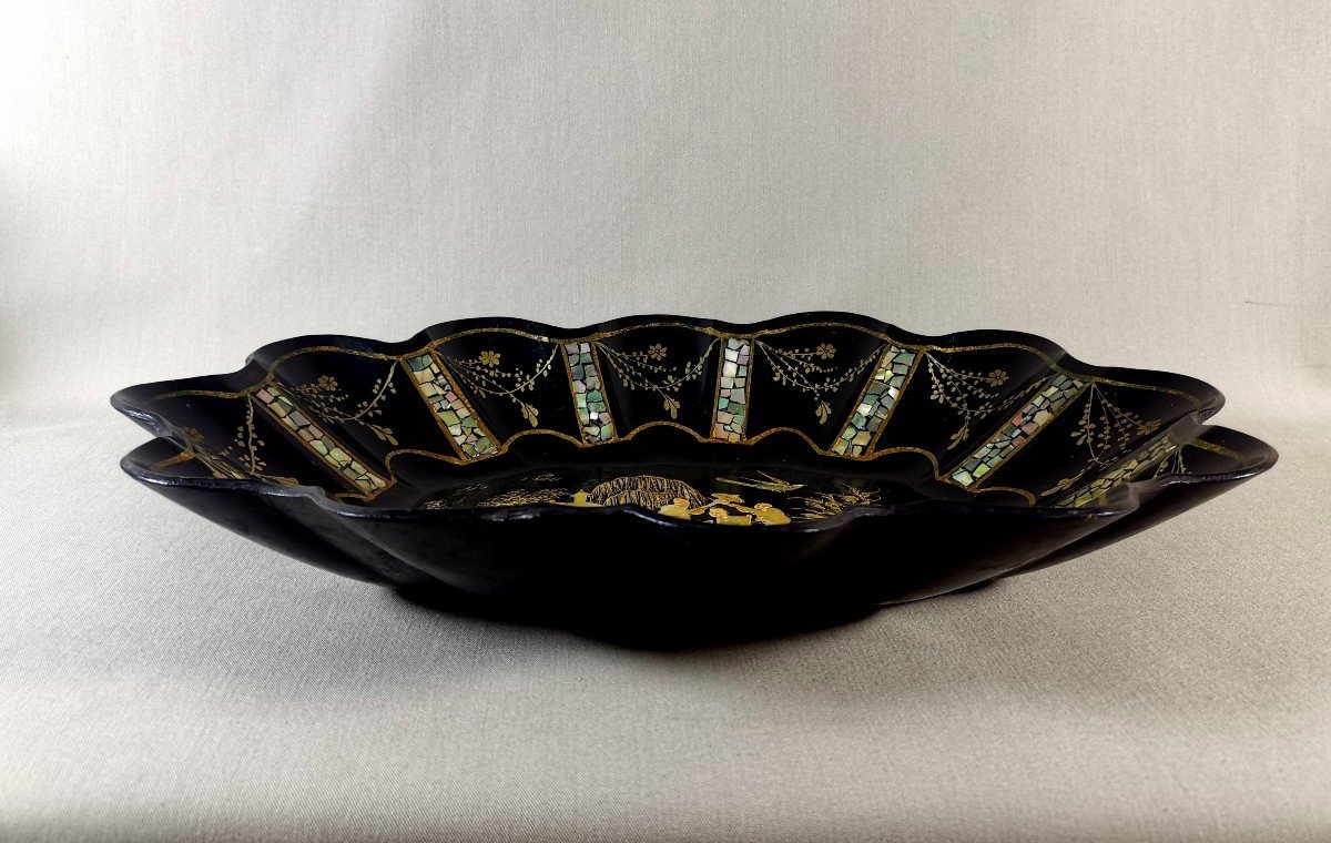 Papier Mâché, Mother Of Pearl, Gold Paint And Gold Leaf Chinese Basket, Napoleon III Period-photo-4