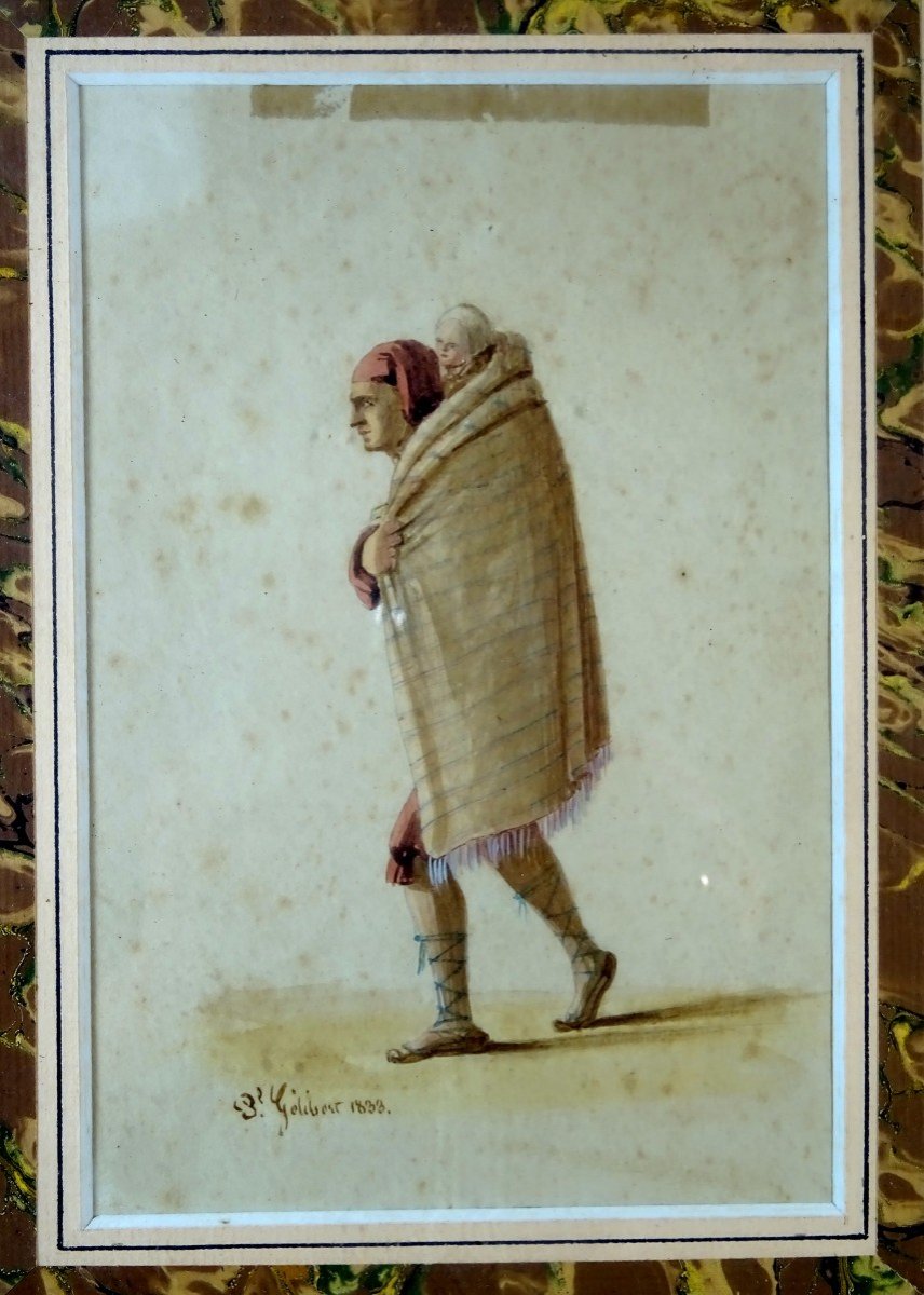 Dessin Aquarelle du D&eacute;but du XIXe Si&egrave;cle de Paul-Jean-Pierre G&eacute;libert, Sign&eacute; et Dat&eacute; 1833-photo-1