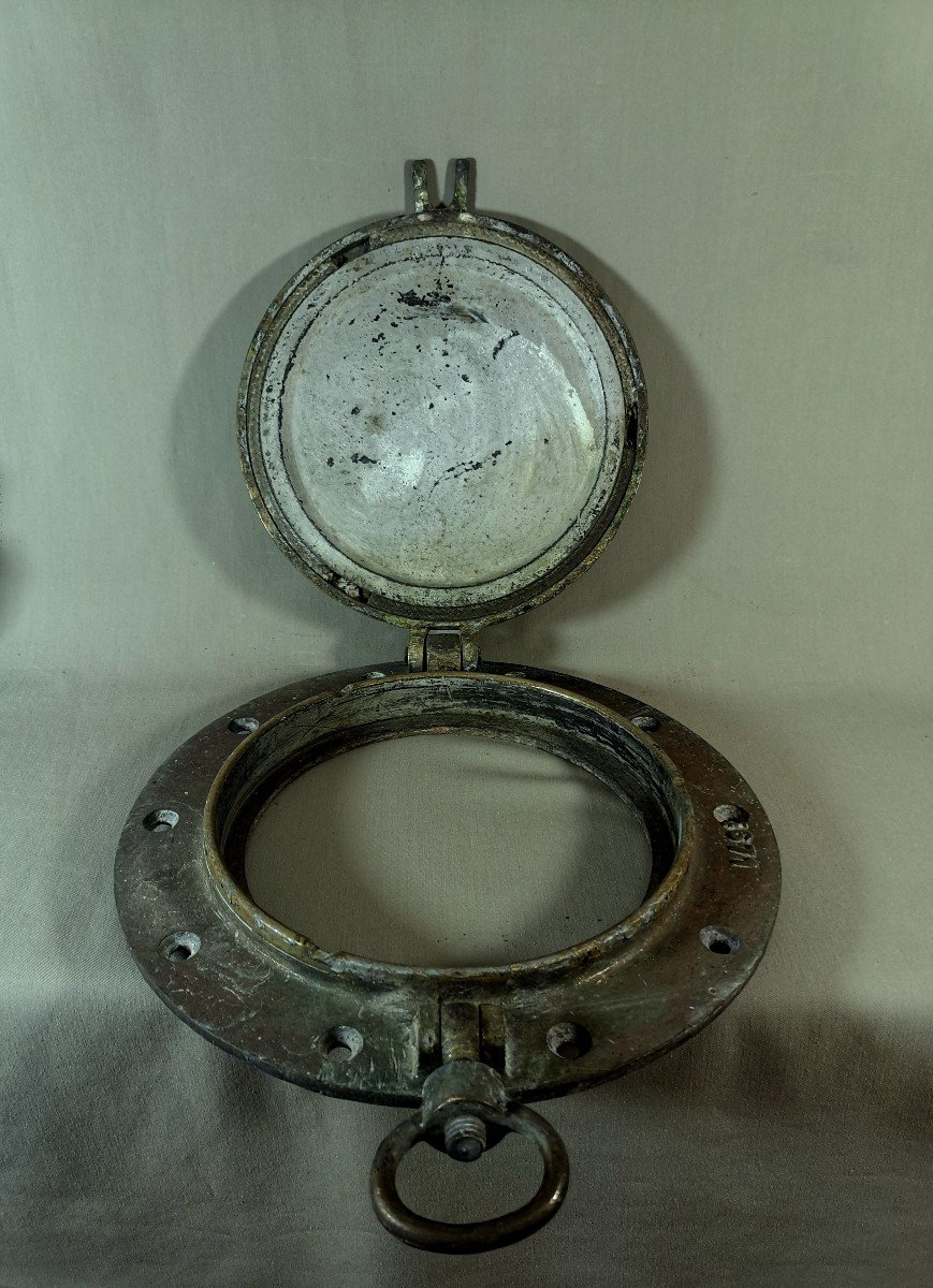 Paire d'Importants Hublots de Marine Anciens en Bronze de Forte Epaisseur, d'un Vieux  Bateau-photo-4
