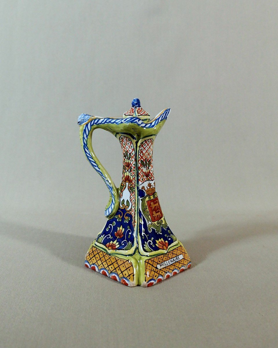Boulogne Sur Mer, Old Earthenware, Small Ewer With The Normandy And Rouen Coats Of Arms-photo-3