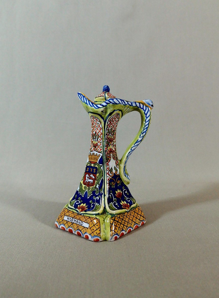 Boulogne Sur Mer, Old Earthenware, Small Ewer With The Normandy And Rouen Coats Of Arms