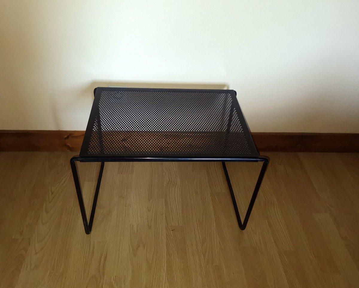 Mathieu Mategot, Small End Table In Perforated Sheet Metal & Tubular Base, Circa 1960-photo-1