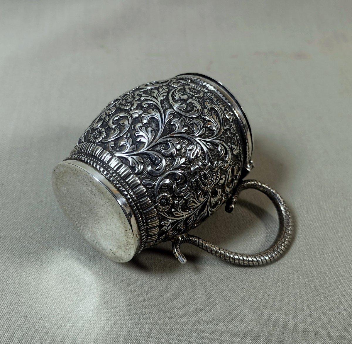Mustard Pot, Western Indian Kutch Silver, Very Beautiful Handmade Object, Repoussé And Chiseled-photo-7