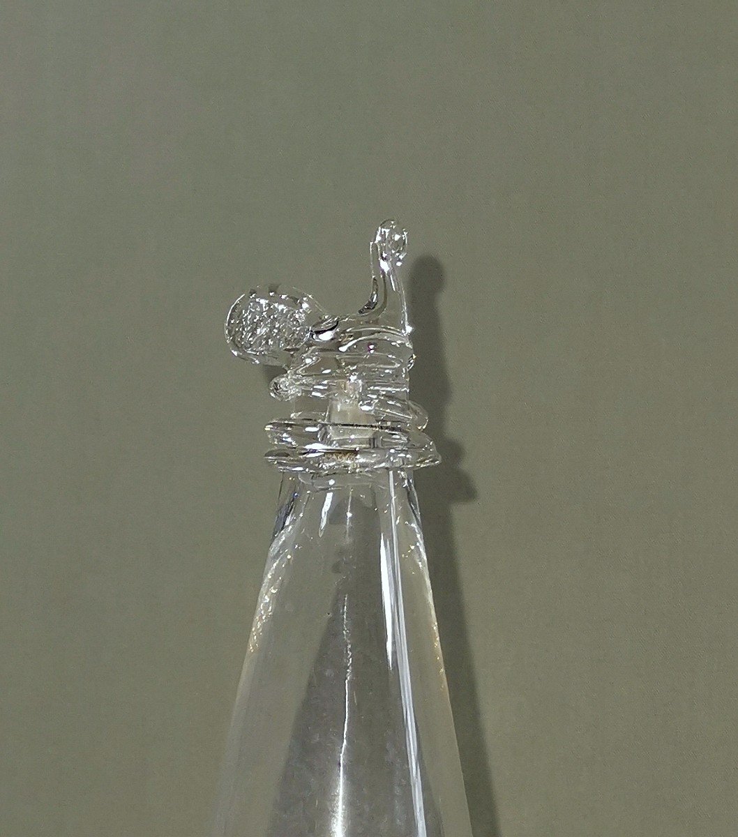 19th Century Birdcage Drinking Trough In Blown Glass, Water Dispenser, With Bird Head-photo-3