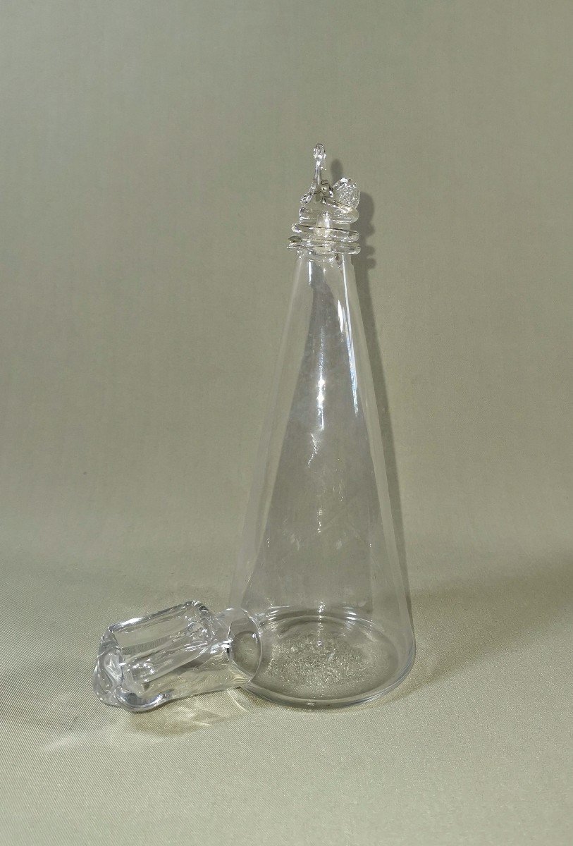 19th Century Birdcage Drinking Trough In Blown Glass, Water Dispenser, With Bird Head-photo-2