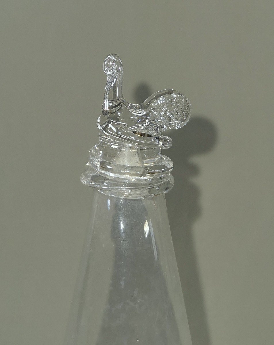 19th Century Birdcage Drinking Trough In Blown Glass, Water Dispenser, With Bird Head-photo-4