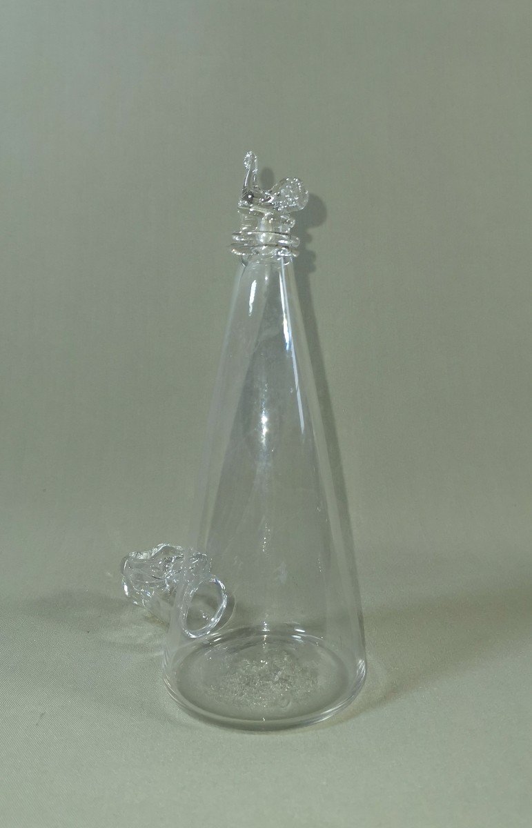 19th Century Birdcage Drinking Trough In Blown Glass, Water Dispenser, With Bird Head-photo-5