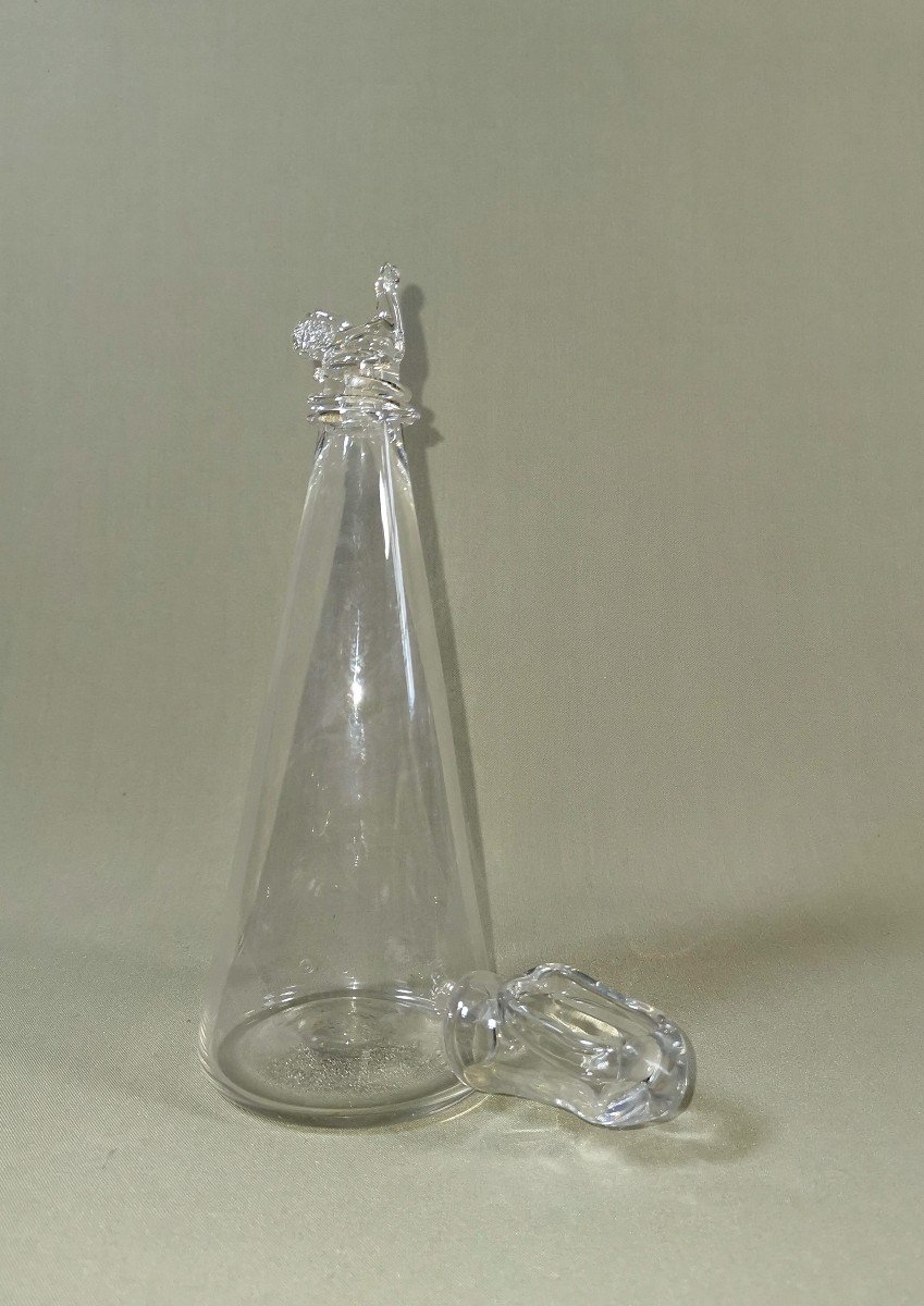 19th Century Birdcage Drinking Trough In Blown Glass, Water Dispenser, With Bird Head